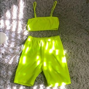 Neon Yellow Two Piece ( Biker shorts set )